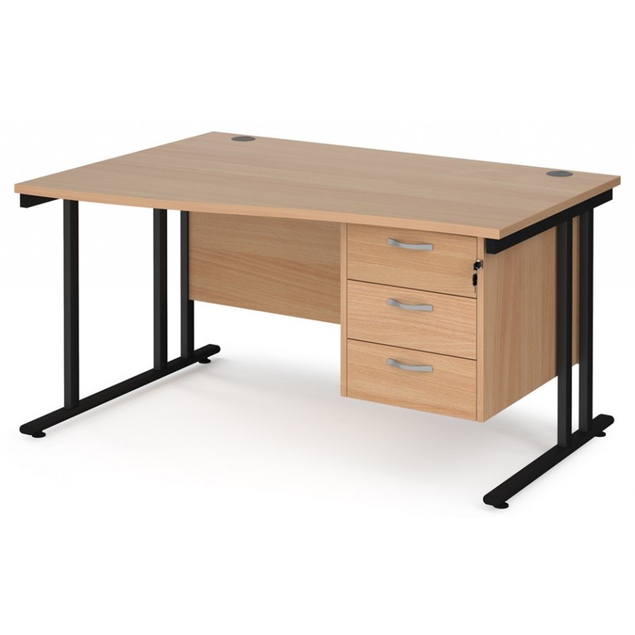 Maestro Cantilever Leg Wave Desk with Three Drawer Pedestal